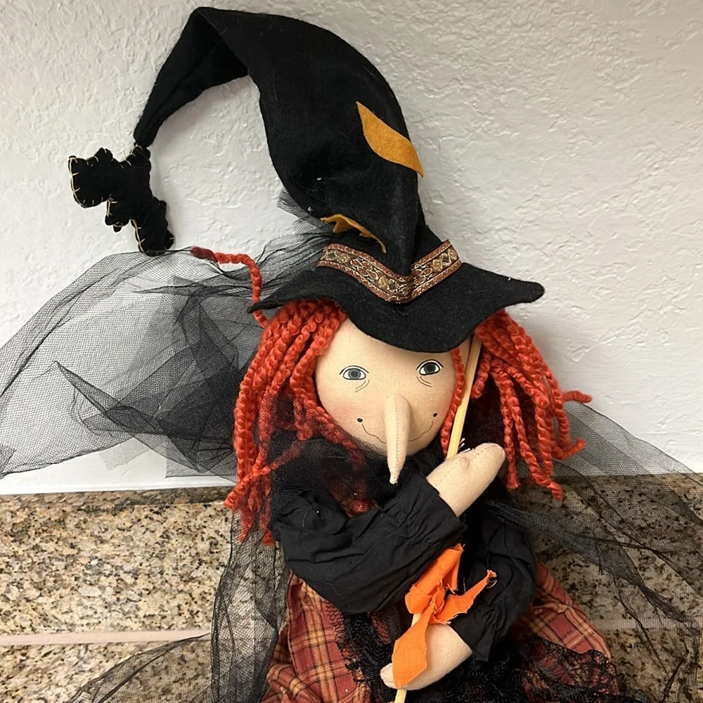 Happy Witch Doll with Red Hair and Black Outfit